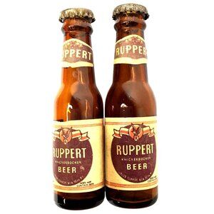 VTG RUPPERT Knickerbocker Beer Salt & Pepper Shakers Glass Bottle 3.5" Retro Bar